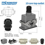 HDC HE Heavy Duty Connector 6/10/16/24/32/48 Core Pin Top/Side Outlet Aviation Plug Rectangular Waterproof Electrical Wiring