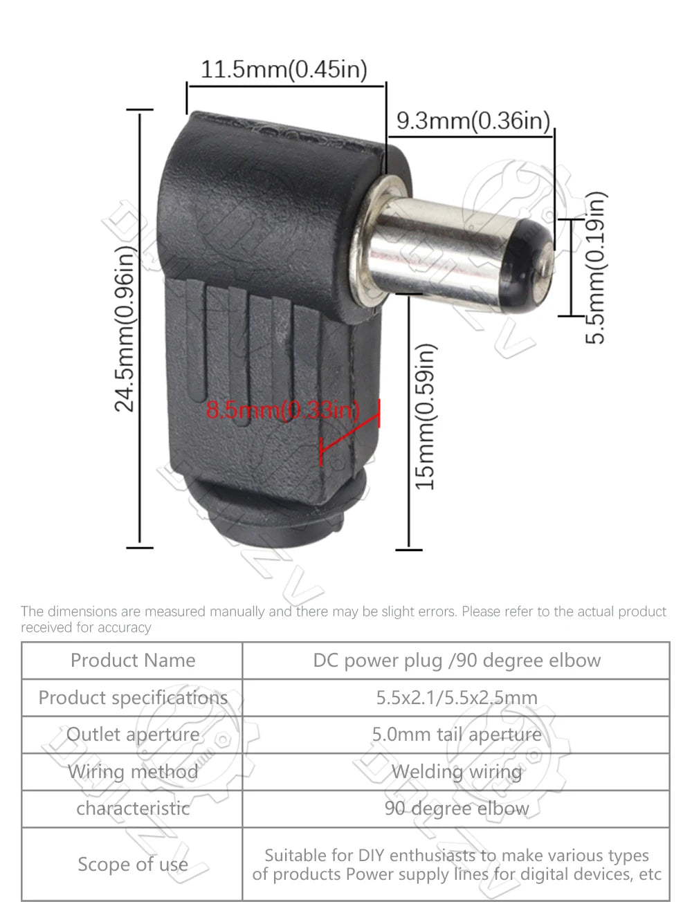 5.5*2.5mm DC Power Supply Male Plug Connector 5.5x2.1mm Female Metal Panel Mount Socket Jack DC Connectors Terminal Adapter