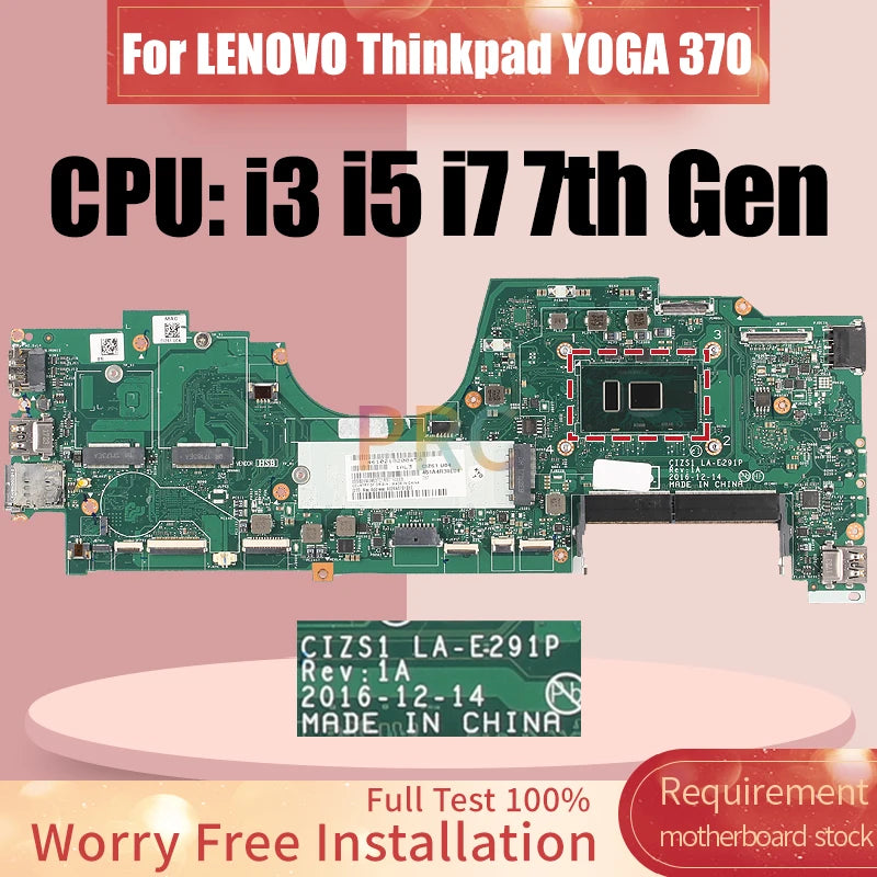 Full test For LENOVO Thinkpad YOGA 370 Laptop Motherboard LA-E291P i3 i5 i7 7th Gen 01HY288 01HY173 10M88818 Notebook Mainboard