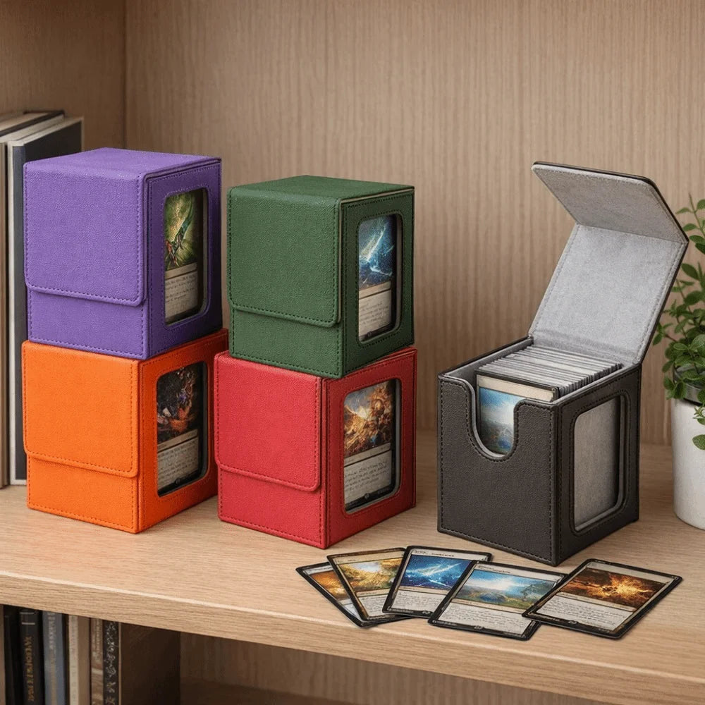 PU Window Collection Box Magnetic Closure Stain-resistant Trading Card Storage Box Moisture-proof with Lid Card Deck Box