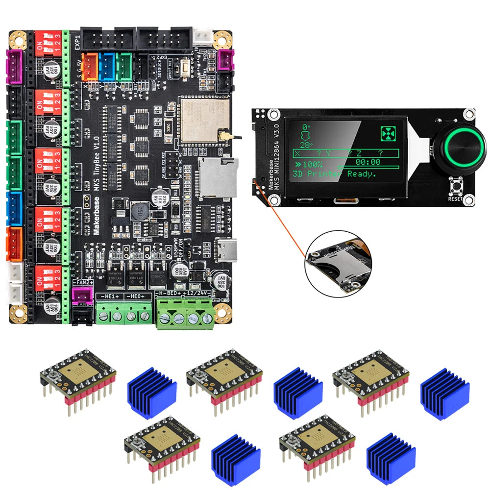 Makerbase MKS TinyBee 3D Printer Motherboard Control Board ESP32 Fit Mini12864 Wifi Control Compatible A4988 TMC2209 Driver