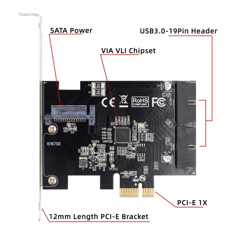USB 3.0 Front Panel 19Pin 20Pin Header to PCI-E 1X Express Card VL805 Adapter for Desktop Computer Motherboard 5Gbps