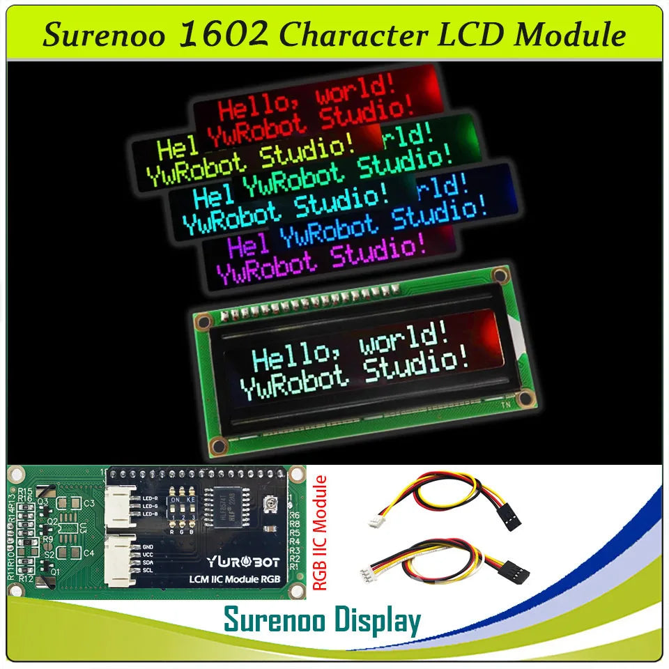 Surenoo 162 16X2 1602 5.0V Character LCD Module Display Screen LCM FSTN Positive Negative 7 RGB Colors Backlight