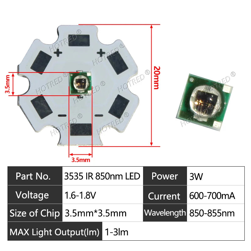 High Power LED Chip IR 730Nm 850Nm 940nm 3W 3535 LED Beads Emitter Light Infrared Radiation Bulb Laser Flashlight Night Vision C