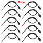  10Pcs Micro USB Male Plug 2 Pin Bare Wire Open End Power Cable Connector Pigtail Cord DIY Repair Power Charging Cable 22AWG