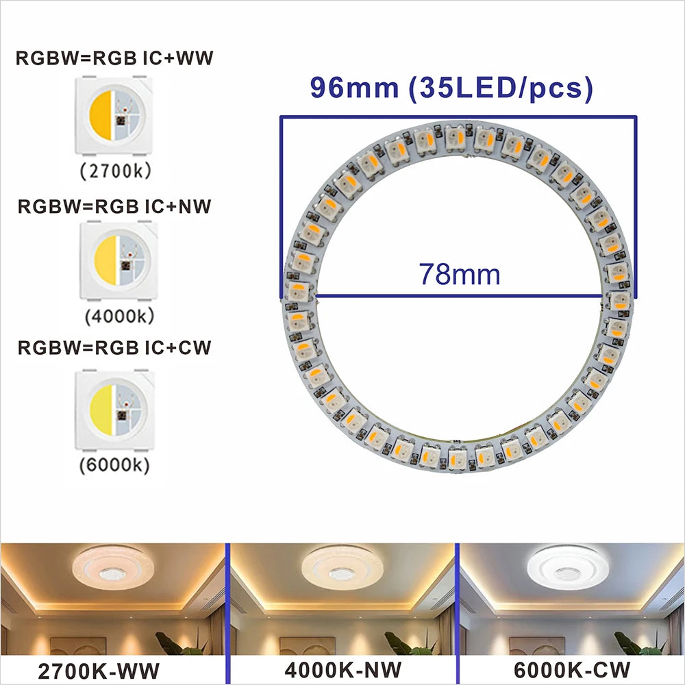 6812 RGBW WW CW LED Ring Individually Addressable RGBW Light Ring SMD 5050 RGBW Led Modules Light 8/16/24/35/45Leds LED Pixel 5V