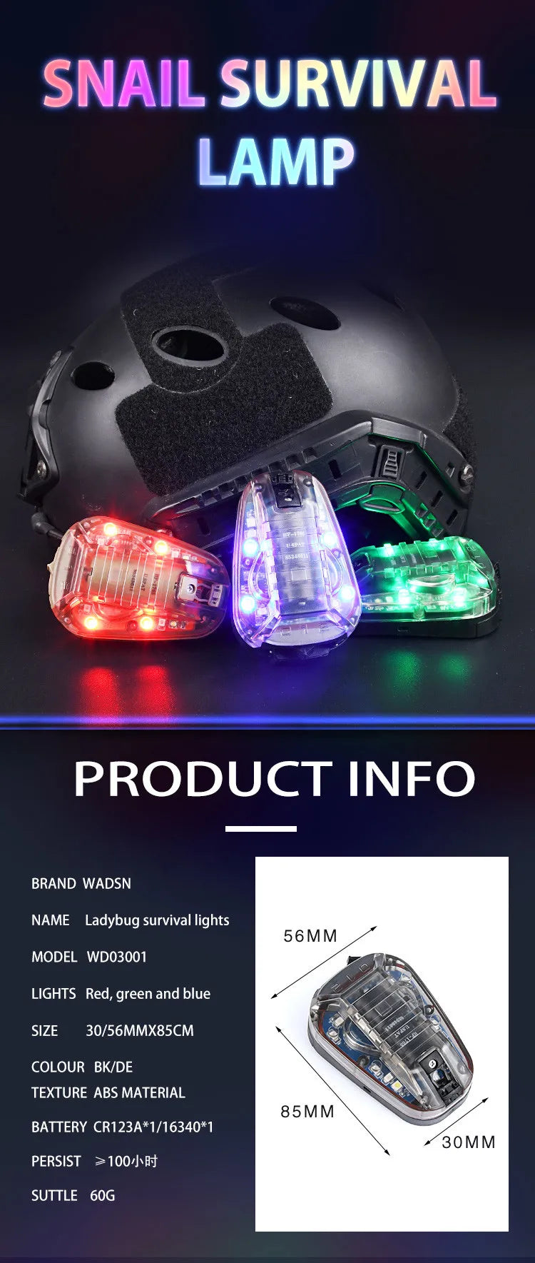 WADSN HEL STAR 6 GEN3 Airsoft Sport Helmet Light Blue Green Red IR Strobe Waterproof Outdoor Survival Safety Signal Flash LAMP
