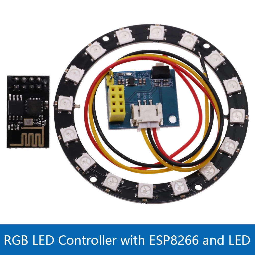 ESP8266 ESP-01 ESP-01S RGB LED Controller Module for Arduino IDE WS2812 WS2812B 16 Bits Light Ring Smart Electronic DIY Kit