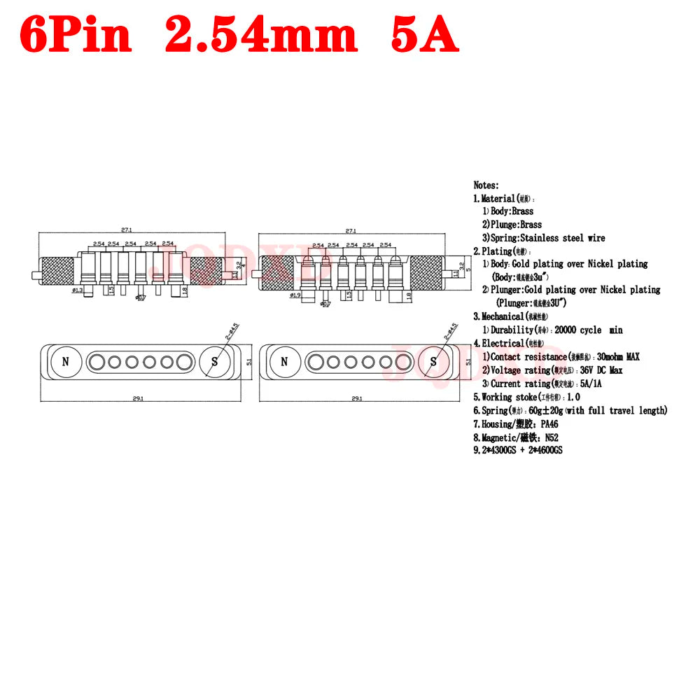 1sets DC 36V 5A Waterproof Magnetic Pogo Pin Connector 5Pin With Ears Pogopin Male Female Spring Loaded DC Power Socket