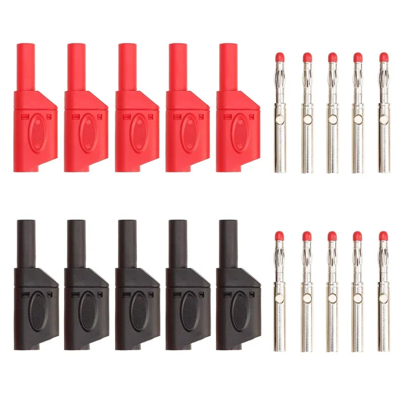 10PCS 4mm Stackable Banana Plug Sheath Retractable Solder Connector Nickel-plated Lantern Plug Red Black