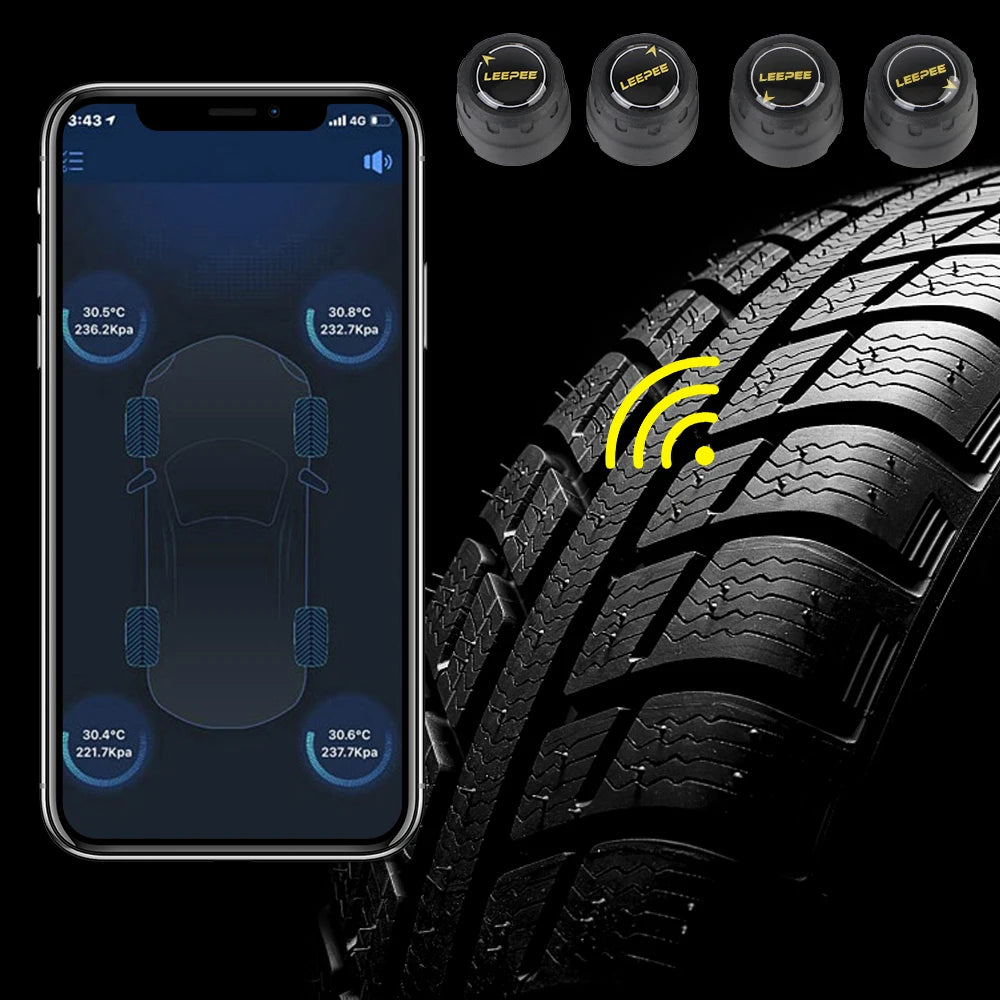 Android iOS BLE TPMS External Alarm Tire Pressure Sensors APP Display Universal Car Tire Pressure Sensor Bluetooth 4.0 5.0