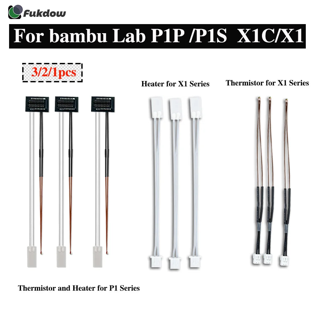 For Bambu Lab Hotend v2.0 V3.0 Kit X1c  P1P Thermistor & Ceramic heater Plate Hotend V3Heater Cartridge 24V 50W 3D Printer Parts