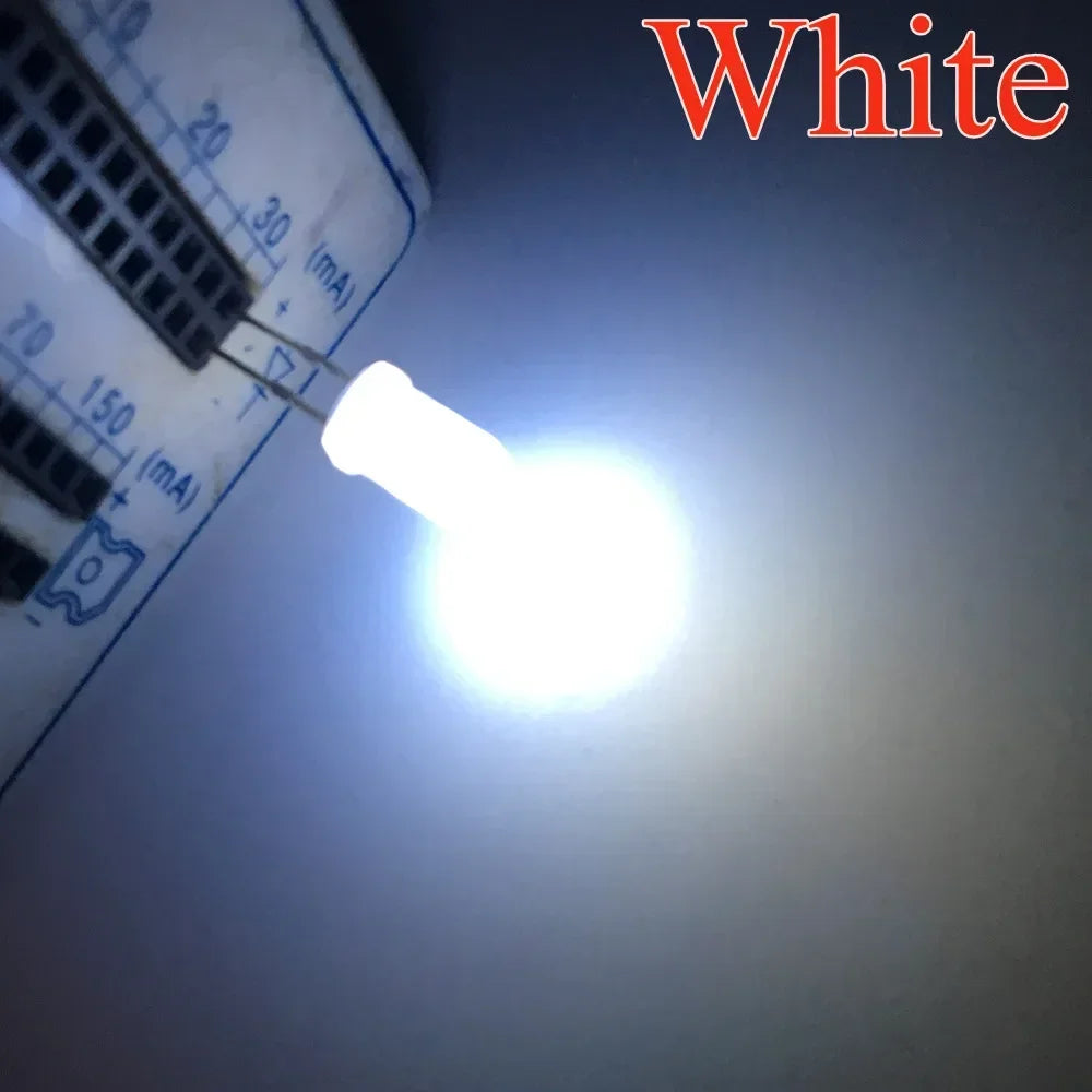 100pcs 5mm Round Diffused White Red Green Blue Yellow Warm Lightemitting Diode 2pin LED 6000~6500K Bulb Light Diodes Lamp 3V