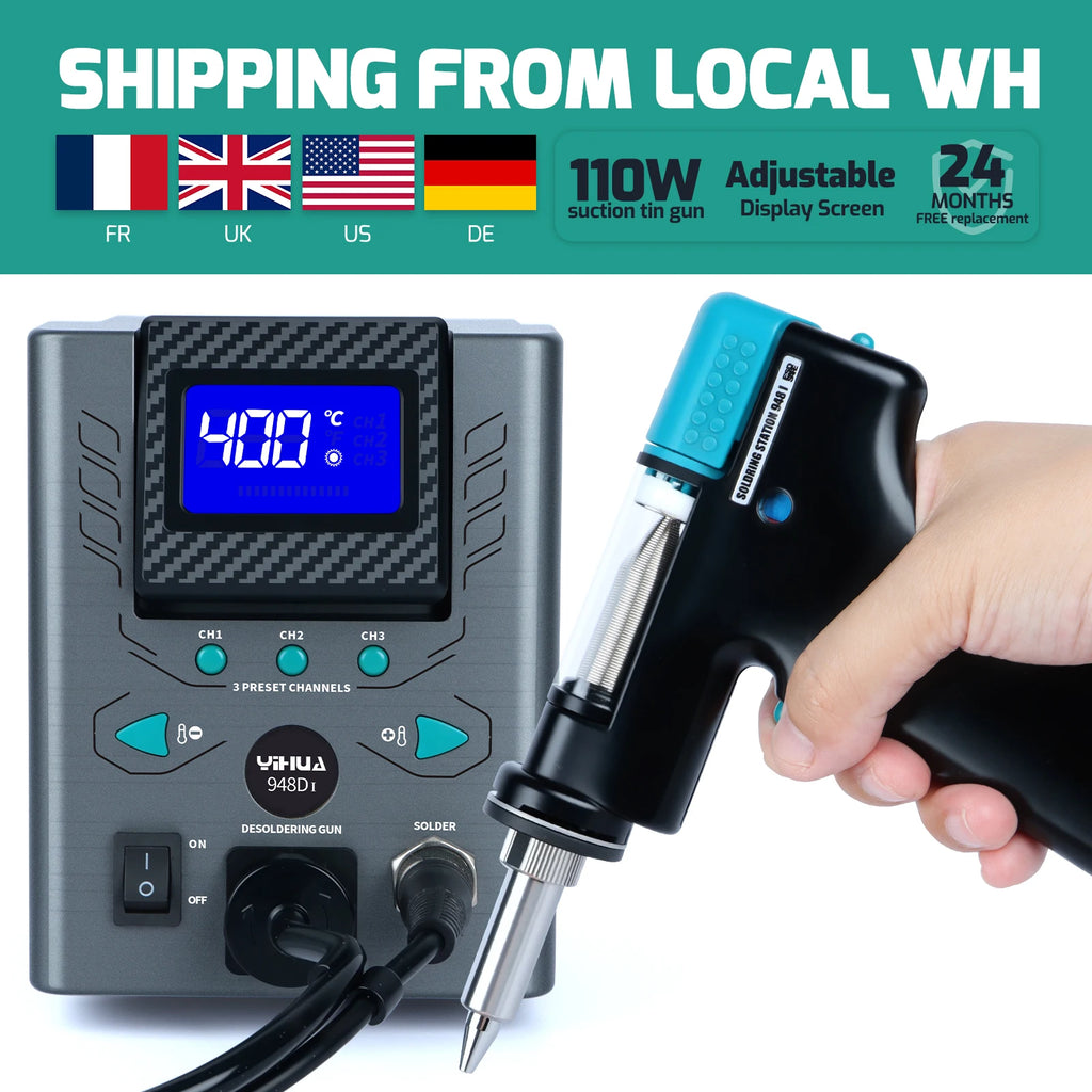 YIHUA Vacuum Rework Soldering Station 110W Desoldering Gun Station Adjustable Display Screen Suction Tin Soldering Iron