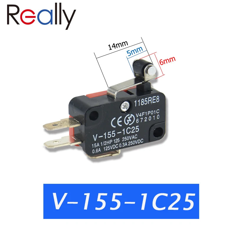 5PCS V-1C25 Series Stroke Limit Microwave Oven Door Micro Switch Hinge Roller Hinge Lever Momentary Snap Action 15A  250VAC