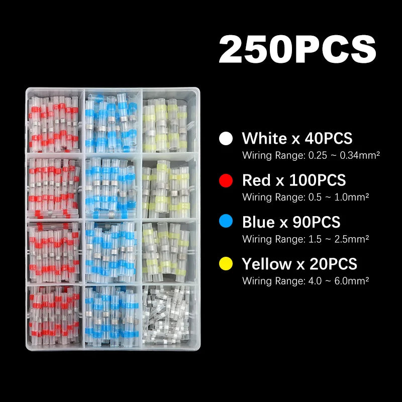 Solder Seal Wire Connectors Boxed Connectors Kit Heat Shrink Sealed Insulated Butt Splice Terminal Waterproof Shrinkable Sleeve