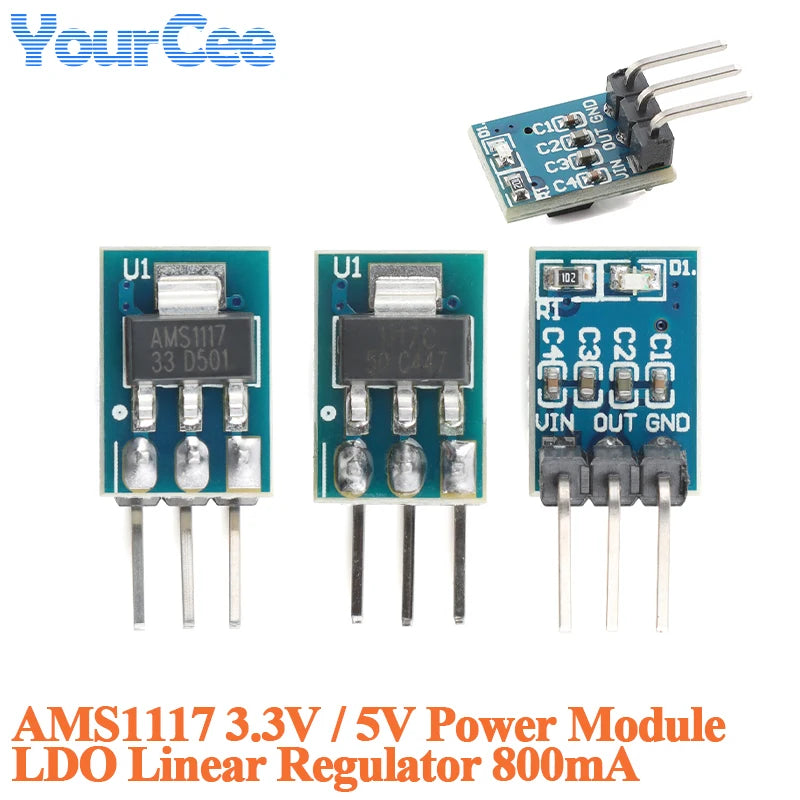 20pcs/1pc AMS1117 3.3V 5V Power Supply Module AMS1117-3.3 AMS1117-5.0 LDO Linear Regulator Board 800mA