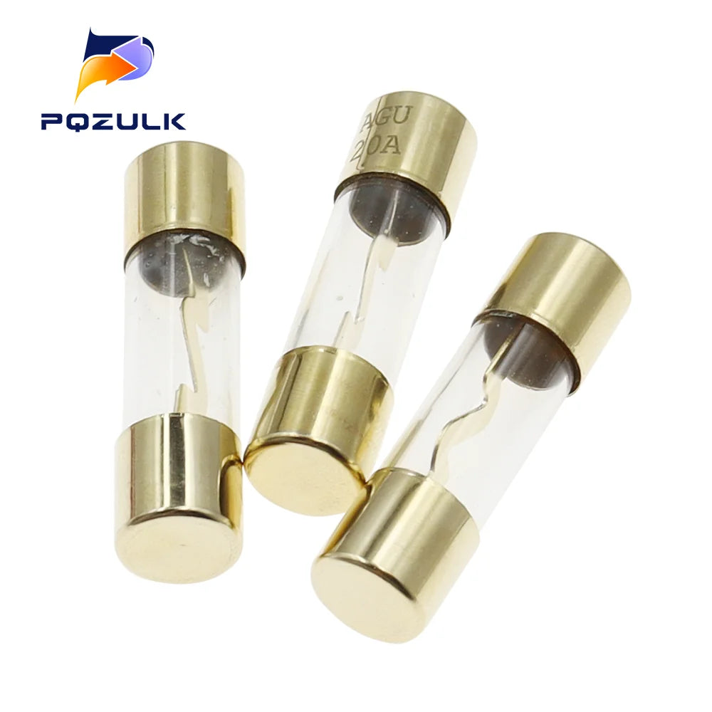 5PCS 10*38 Gold Plated Glass AGU Fuse Fuses Pack Car Audio Amp Amplifier 10A 15A 20A 25A 30A 40A 50A 60A 70A 80A 100A