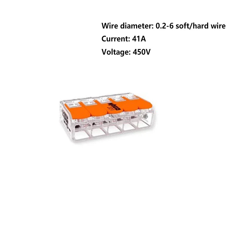 2pcs WAGO 221‑415 Lever‑Nuts 5‑Conductor Lever Wire Connector, Reusable Splicing Terminal Block for Solid Stranded Fine‑Stranded
