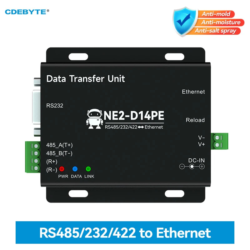 RS485/RS232/RS422 to Ethernet Serial Server Modbus Gateway POE Power Supply MQTT CDEBYTE NE2-D14PE Power and Signal Isolation