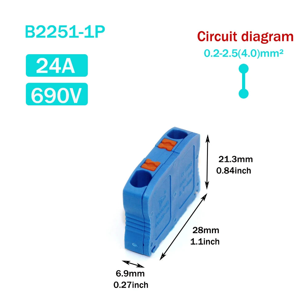 Wire Electrical Connectors Wire Push-in Terminal Block multiple in multiple out Connector Mount On Din Rail with fixing Hole