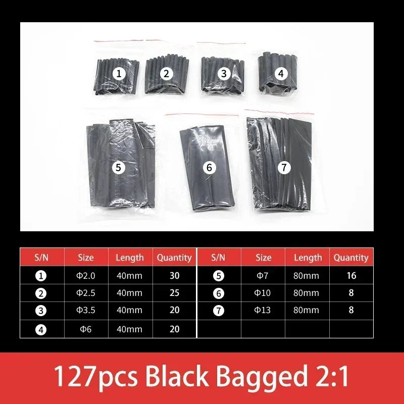 2:1 Heat Shrink Tube Kit Thermoresistant Shrinkage Tubing Wire Wrapping Electrical Connection Cable Insulation Sleeved Protecter