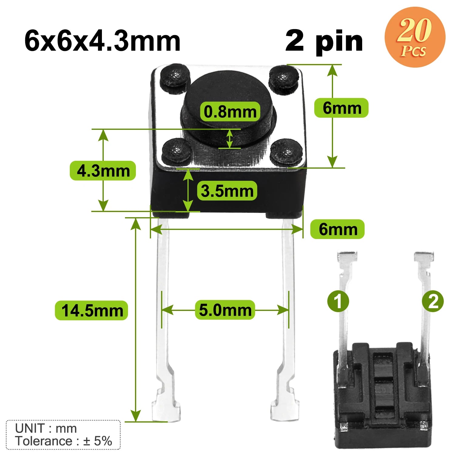 6x6mm Micro Push Switch Touch Button 4.3 5 6 7 mm Mini Tactile Pushbutton Toggle Pcb Momentary 2pin 4pin Push-button for Arduino
