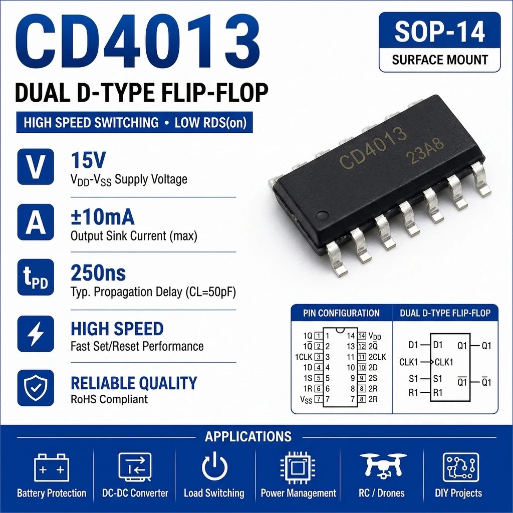 (10 pcs) CD4013BE DIP-14/CD4013BM SOP-14 CD4013 Dual D-Type Flip-Flop 3V-18V