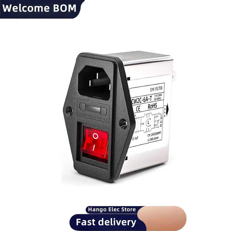 IEC Socket type power filter EMI Interference CW2C-3/6/10A-T with light switch with safety 220V