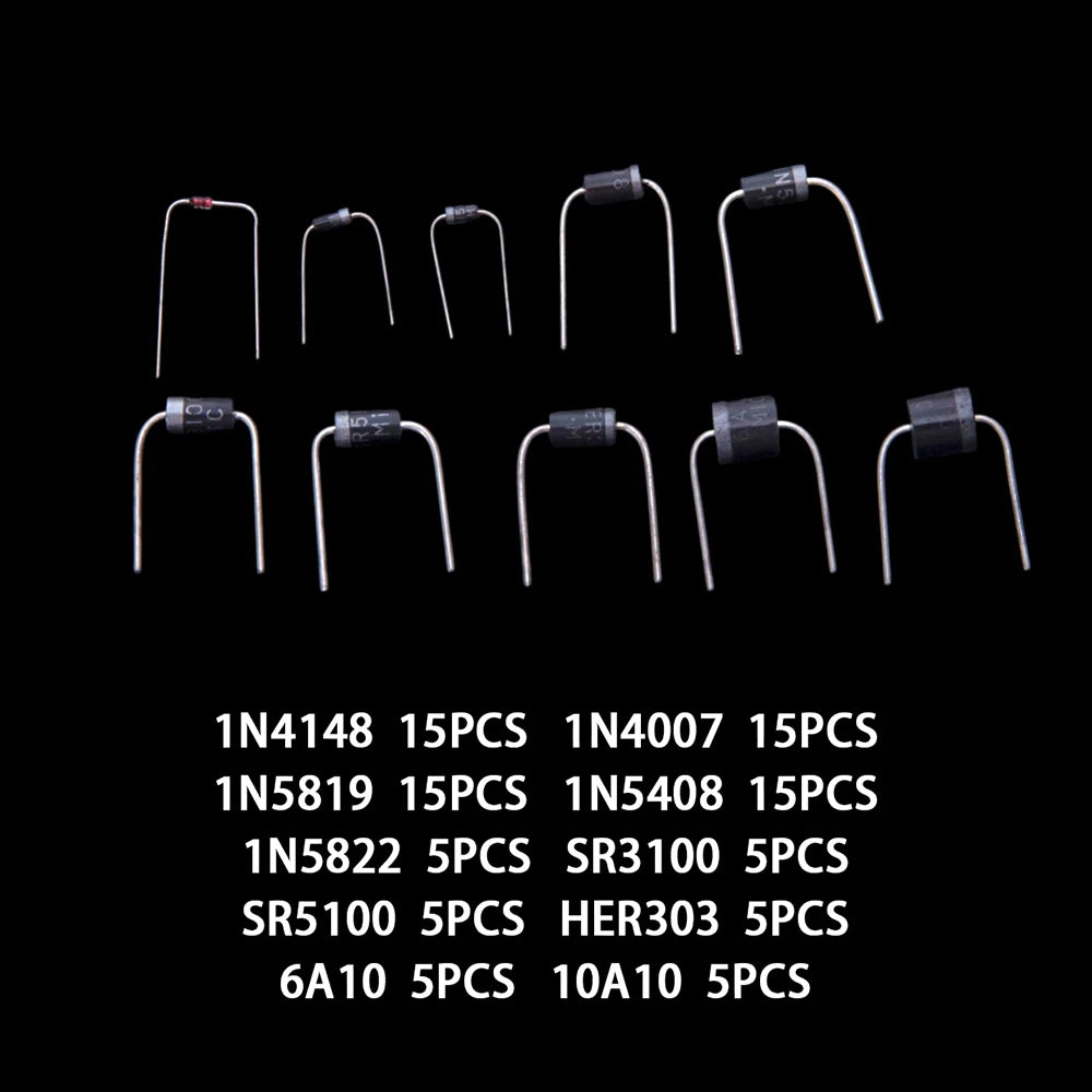 10Values 1N4007 1N5819 1N5408 1N5822 SR3100 Schottky 10A10 rectifier fast recovery diode 1N4148