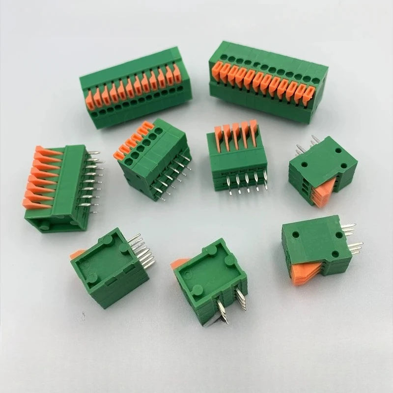 10Pcs 2.54mm Pitch KF141V KF141R Push-in Spring Screwless Terminal Block Straight/Bent Foot 2/3/4/5/6/7/8/9/10P PCB Connector