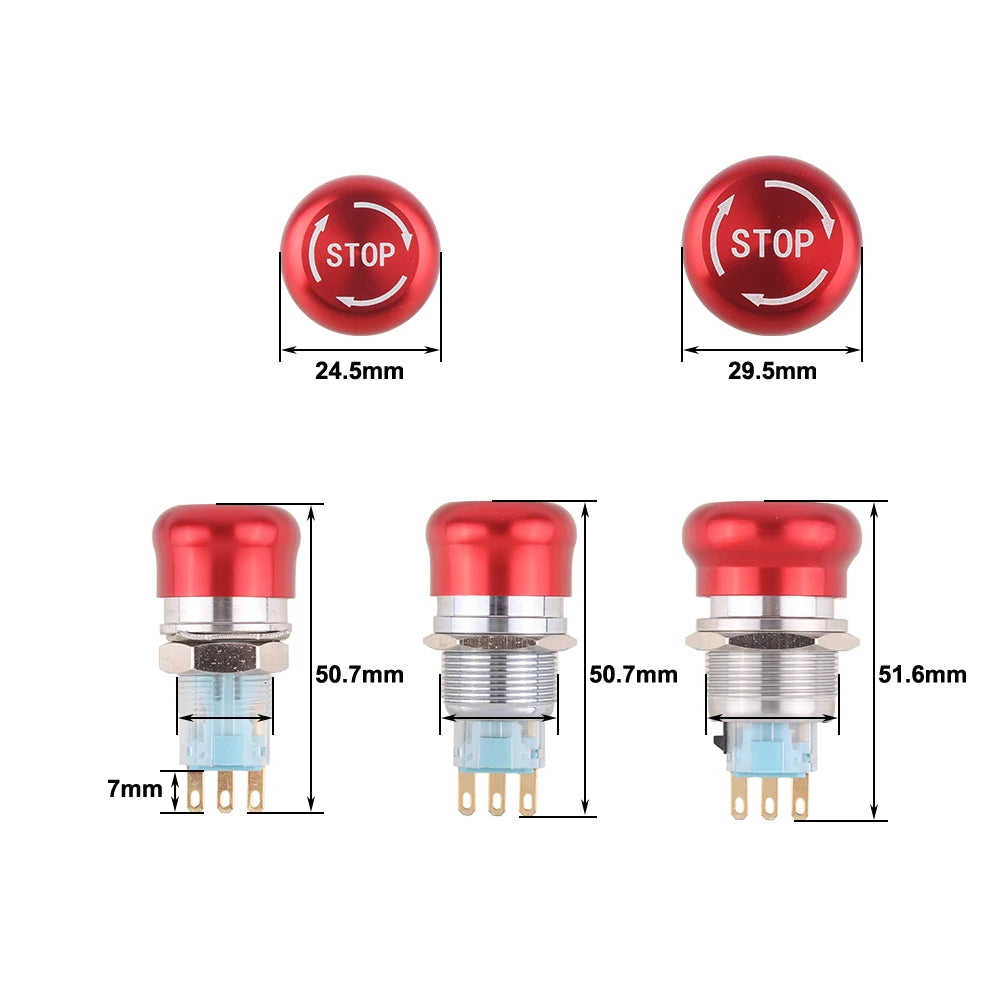 16mm 19mm 22mm 1NO1NC 2NO2NC Metal Waterproof aluminum Push Button Switch mushroom emergency STOP latching press button