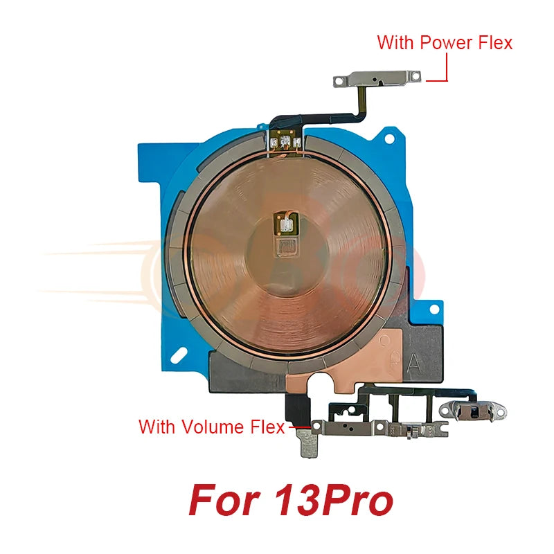 Wireless Charging Coil Sticker With Power Volume Flex Cable For iPhone 12 13 Mini 14 Pro Max Wireless Charger Panel Repair (1PC)