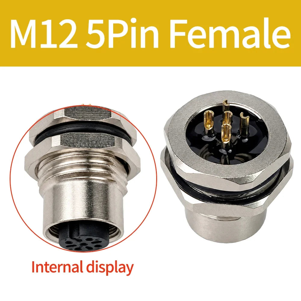 M12 PCB Sensor Connector 4/5/8/12 Pin Male Female Waterproof Circular Socket Front Mount Threaded Nut Flange for Electronics