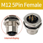 M12 PCB Sensor Connector 4/5/8/12 Pin Male Female Waterproof Circular Socket Front Mount Threaded Nut Flange for Electronics