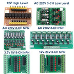 8 Channel Optocoupler Isolation Module Signal Voltage Converter PNP NPN Low High Level Output AC 110V 220V DC 3.3V 5V 12V 24V