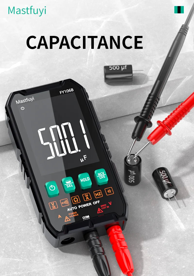 MASTFUYI Auto-Ranging Digital Multimeter High Precision 6000 Counts True RMS Tester Capacitance Ohm Hz Test Electrician Tools
