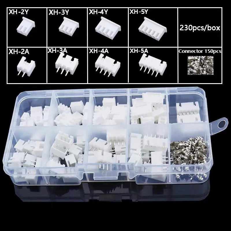 230PCS XH2.54 2/3/4/5p Housing+Straight Pin+Terminal 2.54mm Male And Female Housing Kit Pin Connector Terminal Connector Kit