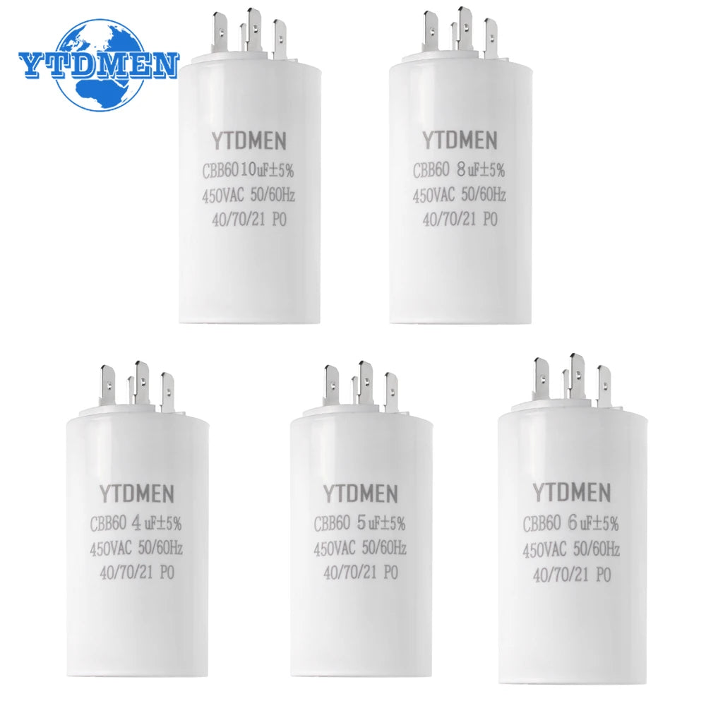 1PCS 450VAC CBB60 Motor Run Capacitors 4pin Dual Insert Starting Capacitor 4UF-60UF for Air Compressor Water Pump 6UF 10UF 50UF
