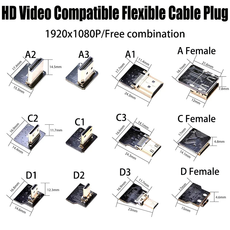 1PCS Ribbon FPV HDMI-Compatible Connector Flexible Flat Cable Raspberry Pi 4 Micro HDMI to HDMI/Mini HDMI Female 90 Degree FFC