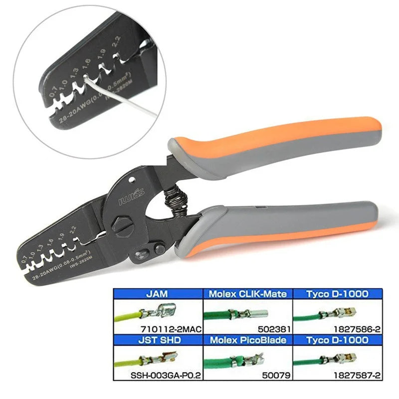 IWISS IWS-2820M Mini Micro Open Barrel Crimping Plier JAM MolexTyco JST Terminals and Connectors Mini Hand Crimper Tool