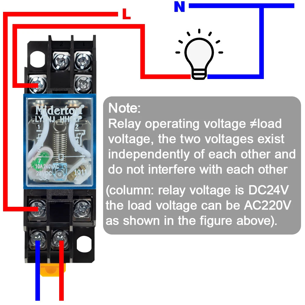EARU 1Pcs LY2NJ HH62P Small Electromagnetic Relay 10A 8PIN Coil Power Relay DC12V DC24V AC110V AC220V With Socket Base DIN Rail