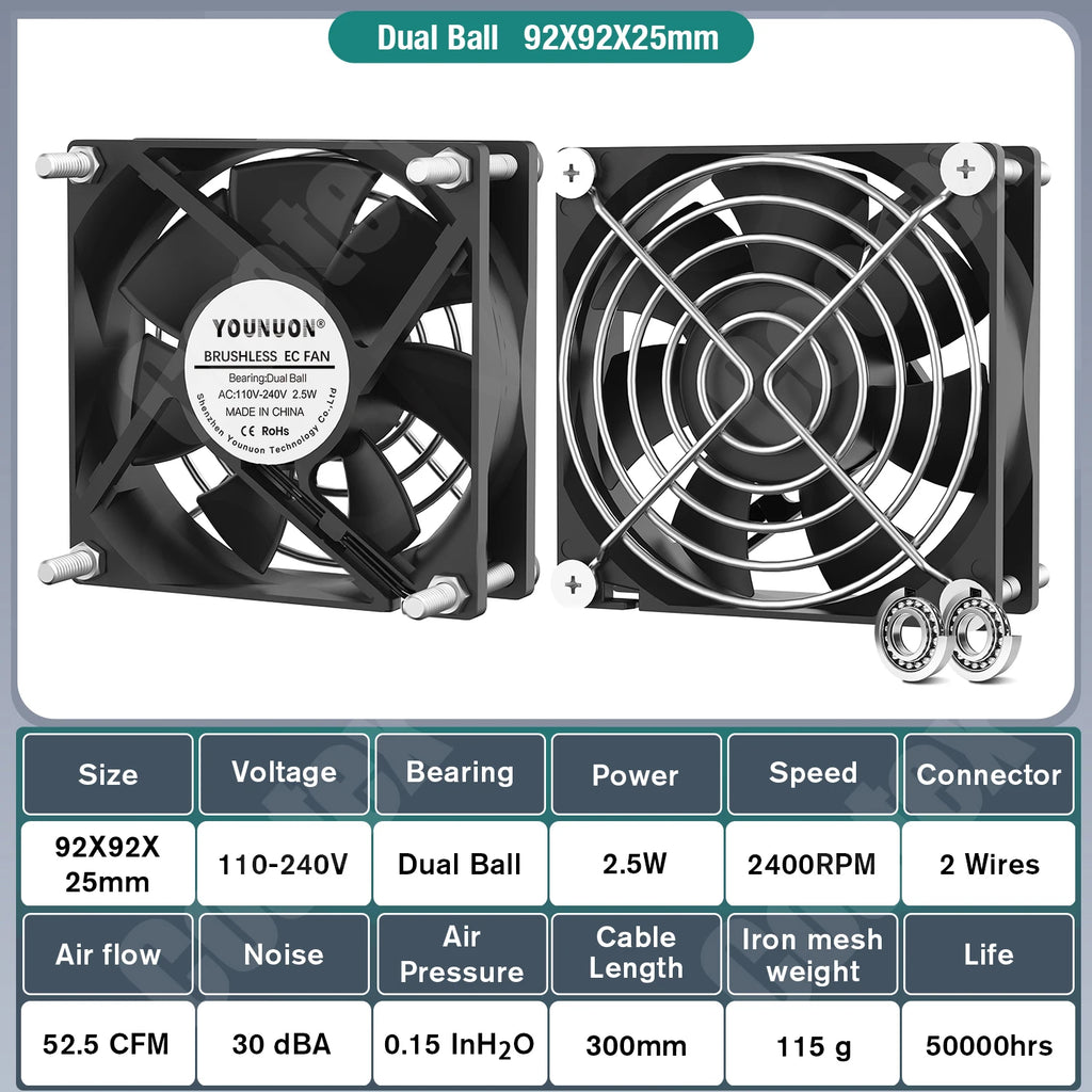 EC Axial Fan 60mm 80mm 90mm 120mm Ball Brushless Fan Cooler AC 110V 120V 220V 230V 240V Computer Case Fan 6025 8025 9225 12038