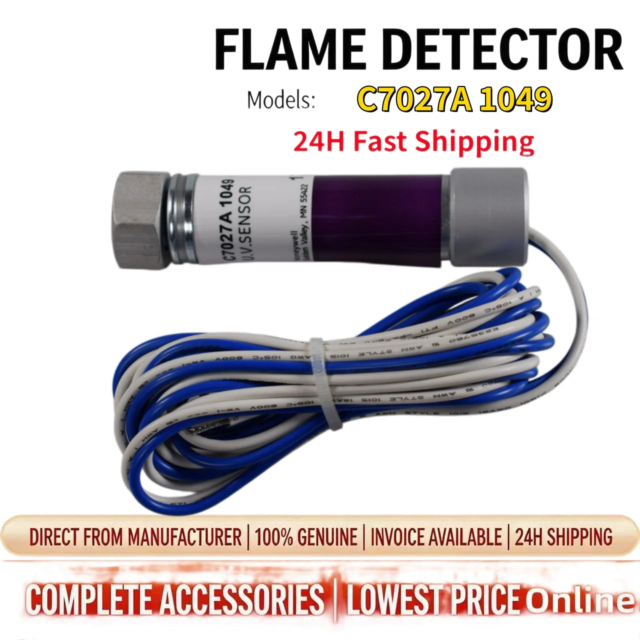 New Original C7027A 1049 Flame Detector UV Flame Probe Sensor for Industrial Gas Oil Burner Flame Monitoring, 24h Fast Shipping