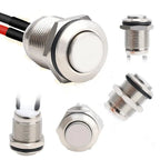 5pcs 12mm Momentary Push Button Switch Silver Shell with pre-Wiring, IP65 Waterproof Push Button Switch,Stainless Steel Normally