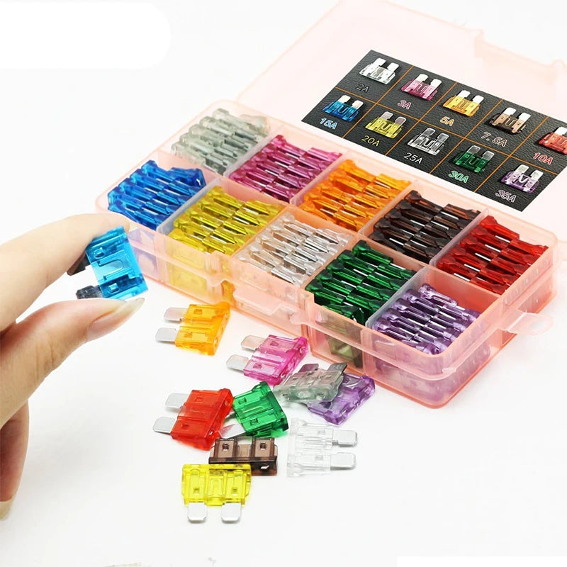 100pcs Car Fuse Assortment Kit Profile Middle Size Blade Type Fuse Auto Car Truck 2-35A Fuse with Box Clip