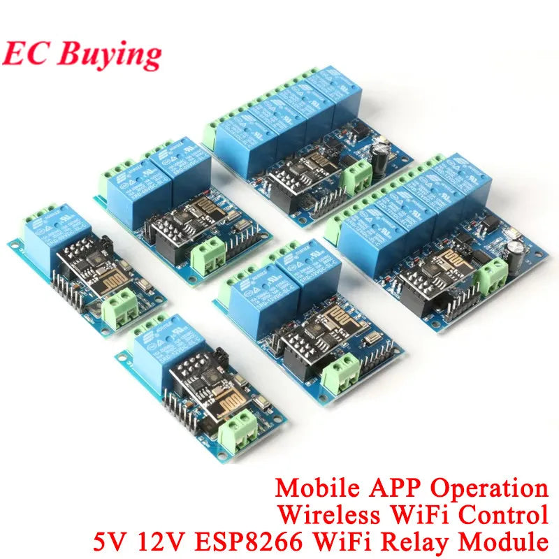 ESP8266 ESP-01 WiFi Relay 1 2 4 Way Channel 5V 12V Things Smart Home Remote Control Switch ESP01 Wireless Module Phone APP