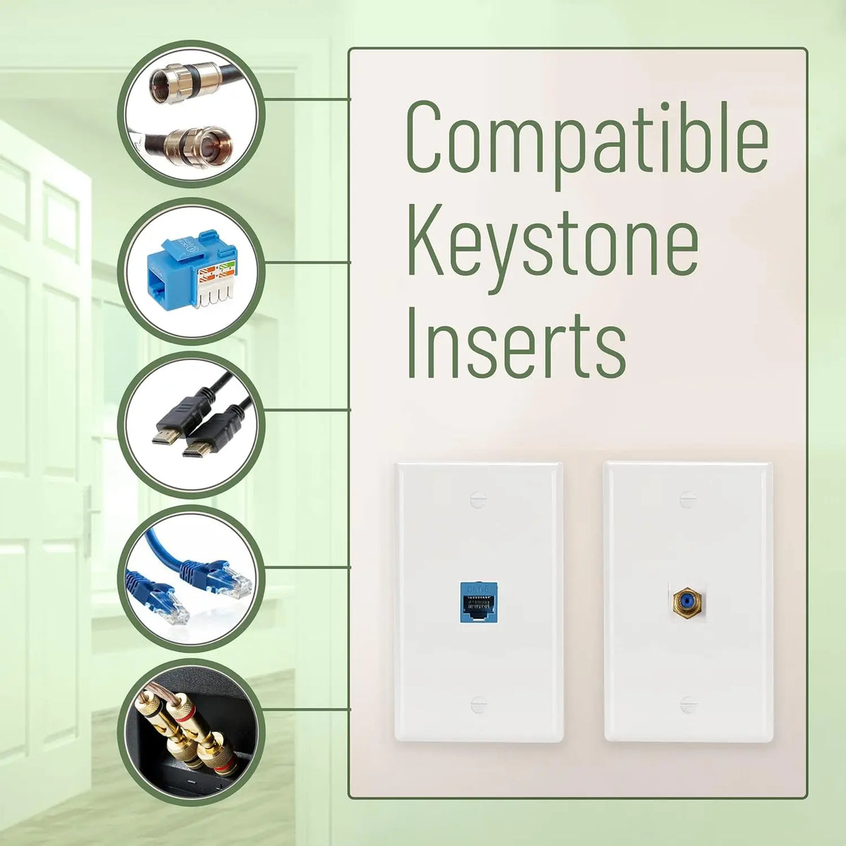 ZoeRax 0/1/2/3/4/6-Port Keystone Jack Wall Plate, Low Profile RJ45 Wall Plate for Keystone Jacks in White