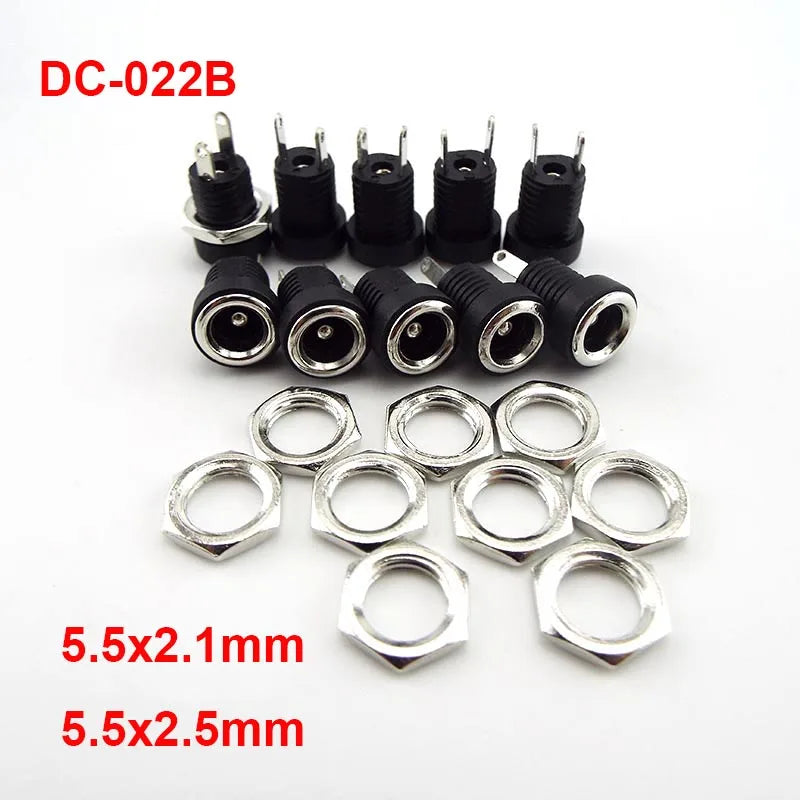 DC022B 5.5 X 2.1mm DC Power Jack Supply Socket Connector DC Female 2 Terminal 2 Pin Panel Mount Connector Plug Adapter 5.5*2.5