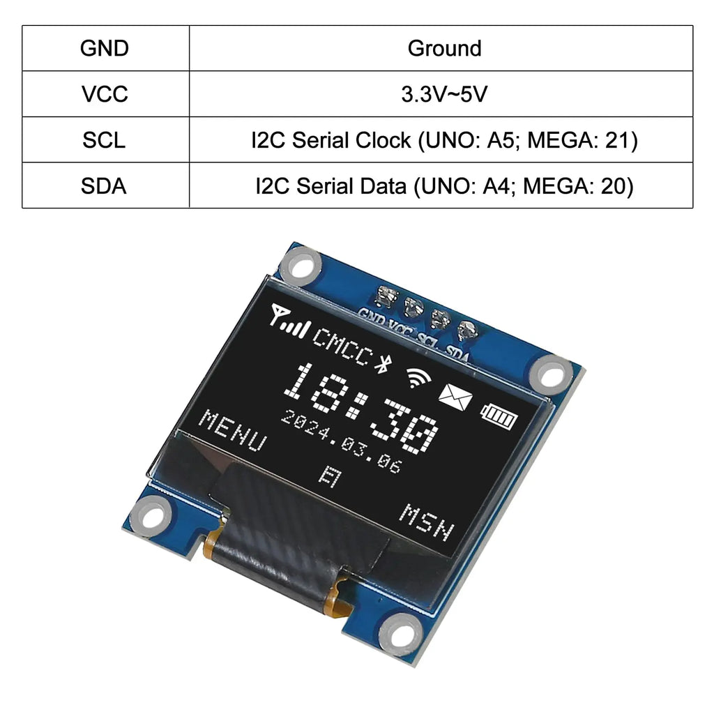 0.96" Inch OLED Display Screen Module I2C IIC 128x64 SS - D - 1306 3.3V-5V Blue/blue Yellow/White for Arduino ESP32 ESP8266